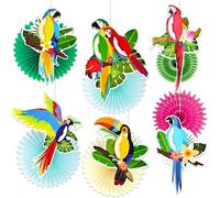 Tropical Birds Honeycomb Paper Cutouts Parrot Honeycomb Palm Leaves Banner Hawaiian Beach Luau Party Hanging Decorations Tiki Bar Supplies