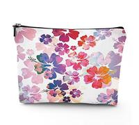 Tropical Birds,Linen Makeup Bags for Women,Tropical Hawaii Flowers Pattern,Cosmetic Bag Toiletry Bag Travel Case Waterproof,Makeup Pouch Bag for Purse,Purple Pink,7x9in