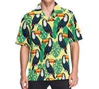 Tropical Birds Pattern Toucans Palm Mens Hawaiian Shirts Short Sleeve Beach Shirts for Men Vacation Shirts Green S, Jungle Pattern Tropical, Medium