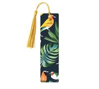 Tropical Birds Plant Leaf 5 Pc Artistic Bookmark Set for Women, Tassel Wooden Bookmarks Study Supplies