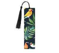 Tropical Birds Plant Leaf 5 Pc Artistic Bookmark Set for Women, Tassel Wooden Bookmarks Study Supplies