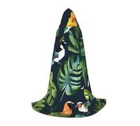 Tropical Birds Plant Leaf Print Hooded Cape Adult Hooded Cosplay Cape Soft Oversized Hood Bow Accent Machine Washable