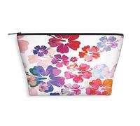 Tropical Birds,Women Trapezoid Cosmetic Make Up Storage Bag,Tropical Hawaii Flowers Pattern,Traveling Outdoor Shopping Coins Wallet Organizer Handy Lipstick Pouch,Purple Pink
