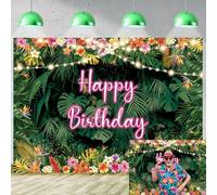 Tropical Birthday Backdrop Hawaiian Palm Leaves Happy Birthday Photography Background Kids Adult Aloha Luau Theme Bday Party Decorations Background (7X5FT (210x150cm))