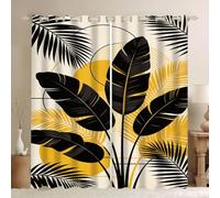 Tropical Blackout Curtains, Summer Vacation Style Palm Banana Leaves Modern Abstract Window Decorations Drapes, Thermal Top Grommets Curtain Panels for Kitchen Bedroom, W46.2 x L54.3 x 2 Panels