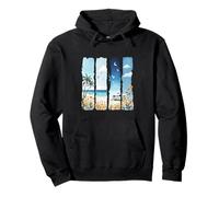 Tropical Blue Beach Camping Vacation Brushstroke Art Pullover Hoodie