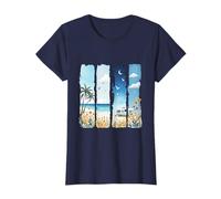 Tropical Blue Beach Camping Vacation Brushstroke Art T-Shirt