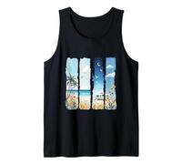 Tropical Blue Beach Camping Vacation Brushstroke Art Tank Top