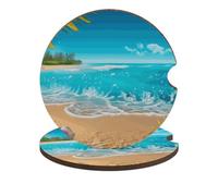 Tropical Blue Sea Beach Car Coasters 2 Pack Universal Non-Slip Drink Cup Coasters with Cork Base and Finger Notch Car Accessories for Women Men