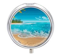 Tropical Blue Sea Beach Pill Box, 3 Compartment Small Pill Case Waterproof Travel Pill Organizer for Pocket Or Purse Portable Mini Medicine Tablet Vitamin Holder Pill Case