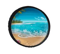 Tropical Blue Sea Beach Spare Tire Cover PVC Leather Spare Wheel Cover Dustproof Waterproof Jeep Tire Cover for 32inch Camper, RV Trailer, Truck, SUV Fit Diameter 28-34 Inch