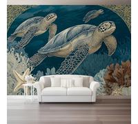 Tropical Blue Sea Turtle Algae Photo Wallpaper Mural - Non-Woven Premium Wall Covering, Large 3D Art Poster Decoration for Living Room Bedroom Home Decor 300 X 210 Cm