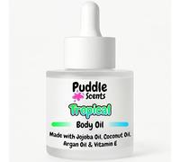 Tropical Body Oil - 30ml in Frosted White Glass Bottle - With 4 Natural Oils - Fruity Scent - Branded Gift Box - Vegan Friendly - Puddle of Wax - Made in the UK