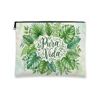 Tropical Botanical Makeup Bag, Green Leaves Vintage Cosmetic Travel Pouch for Women, Portable Small Canvas Zipper Organizer, Green, 7x9 Inch, Pura Vida