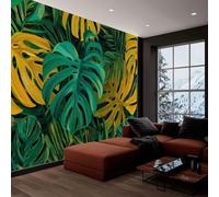 Tropical Botanical Mural Wallpaper 400 x 280 cm, Yellow Green Monstera Leaves Wall Murals Bedrooms Large Photo Wallpaper Art Decor Paper Poster for Living Room Kitchen Office Kids