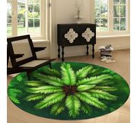 Tropical Botanical Palm Trees Leaves Round Carpet Living Room 200 cm, Green Soft Low-pile Carpet Washable Circle Rug - Non-slip Area Rug for Bedroom Living Dining Room Entryway Playroom