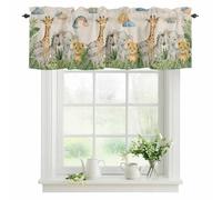 Tropical Botanical Valances for Windows, Cute Zebra Leopard Giraffe Cartoon Elephant Retro Rod Pocket Valance Short Window Treatments Curtains for Kitchen Bathroom Bedroom Decor, 42 x 12 Inches
