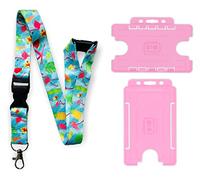 Tropical Breeze Flamingo Lanyard with Detachable Buckle Clip & Safety Breakaway & Double Pink ID Card Holder (with Horizontal Card Holder)