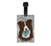 Tropical Brown Border Collie Luggage Tags for Suitcases Dog Privacy Cover Name ID Card