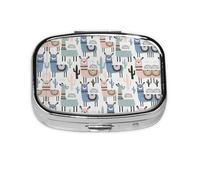 Tropical Cactus Animal Lama Print Pill Case Portable Square Pill Box with 2 Compartments,for Purse Pill Box Travel Bag