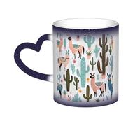 Tropical Cactus Animal Lama Print Thermal Color Changing Mug, Ceramic Coffee Cup, Magic Mug for Home Office Cafe