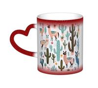 Tropical Cactus Animal Lama Print Thermal Color Changing Mug, Ceramic Coffee Cup, Magic Mug for Home Office Cafe