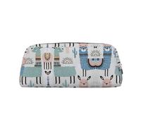 Tropical Cactus Animal Lama Printing Leather Pencil Pouch Pen Case Elegant and Practical Bag for Students Perfect for Office School
