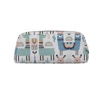 Tropical Cactus Animal Lama Printing Leather Pencil Pouch Pen Case Elegant and Practical Bag for Students Perfect for Office School