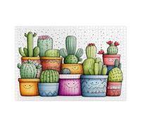 Tropical Cactus Potted Plants Jigsaw Puzzles for Adults 1000 Piece, Cute Succulent Botanical Wooden Printed Puzzles, Fun Western Pattern Decorations for Home Entertainment