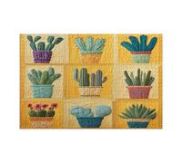 Tropical Cactus Potted Plants Jigsaw Puzzles for Adults 1000 Piece, Quilting Succulent Botanical Wooden Printed Puzzles, Western Pattern Decor for Home Entertainment