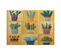 Tropical Cactus Potted Plants Jigsaw Puzzles for Adults 500 Piece, Quilting Succulent Botanical Wooden Printed Puzzles, Western Pattern Decor for Home Entertainment