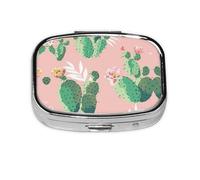 Tropical Cactus Print Pill Case Portable Square Pill Box with 2 Compartments,for Purse Pill Box Travel Bag