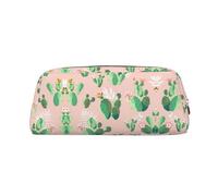 Tropical Cactus Printing Leather Pencil Pouch Pen Case Elegant and Practical Bag for Students Perfect for Office School