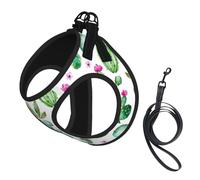 Tropical Cactus Tree Flower Print Dog Harness Small Sized And Leash Set, Step In Soft Light Puppy Vest Breathable Mesh Pet Harness