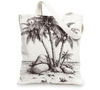 Tropical Canvas Tote Bags, Artistic Palm Tree Design Reusable Shopping Bags, Eco-Friendly Lightweight Washable Carryall for Beach Travel Picnic 13x15 Inch