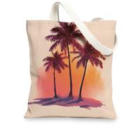 Tropical Canvas Tote Bags, Colorful Palm Tree Pattern Reusable Shopping Bags, Artistic Beach Style Lightweight Washable Canvas Bags for Travel Outdoor Picnic 13x15 Inch