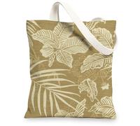Tropical Canvas Tote Bags, Stylish Leaf Pattern Reusable Shopping Bags, Eco-Friendly Lightweight Washable Shoulder Strap Ca, Brown, 13x15 Inch