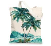 Tropical Canvas Tote Bags, Stylish Palm Tree Design Reusable Shopping Bags, Eco-Friendly Lightweight Washable Canvas Bags for Beach Travel Picnic 13x15 Inch