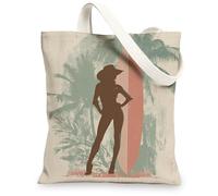Tropical Canvas Tote Bags, Stylish Summer Beach Pattern Reusable Shopping Bags, Vintage Chic Lightweight Washable Shoulder Strap Canvas Bags for Travel Outdoor Picnic 13x15 Inch