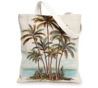 Tropical Canvas Tote Bags, Vintage Palm Tree Print Reusable Shopping Bags, Lightweight Washable Eco-Friendly Canvas Bags for Beach Travel Outdoor Picnic 13x15 Inch