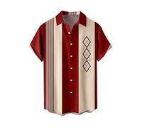 Tropical Caribbean Shirt for Men Short Sleeve Button Down Beach Hawaiian Shirts Color Block Hawaiian Palm Tree Funny Casual Graphic Summer Cuban Lapel Cruise Party Floral Bowling Red