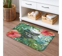 Tropical Cat Design Quick Dry Bath Mat, Floral Jungle Style Absorbent Non Slip Shower Mat, Summer Memory Foam Washable Bath Rugs for Bathroom Toilet Restroom Decorative 16x24 Inch