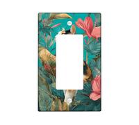 Tropical Cat Light Switch Cover Plate/Outlet Covers, Teal Green Floral Design for Home Decor, Thermoplastic Wall Plates, Standard Size Single Rocker