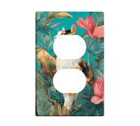Tropical Cat Light Switch Cover Plate/Outlet Covers, Teal Green Floral Design for Home Decor, Thermoplastic Wall Plates, Standard Size Single Duplex Outlet