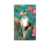 Tropical Cat Light Switch Cover Plate/Outlet Covers, Teal Green Floral Design for Home Decor, Thermoplastic Wall Plates, Standard Size Single Toggle