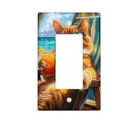 Tropical Cat Light Switch Cover Plates/Outlet Covers, Orange Feline Relaxing by the Beach, Thermoplastic Wall Plates, Standard Size Single Rocker