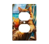Tropical Cat Light Switch Cover Plates/Outlet Covers, Orange Feline Relaxing by the Beach, Thermoplastic Wall Plates, Standard Size Single Duplex Outlet