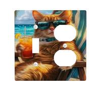 Tropical Cat Light Switch Cover Plates/Outlet Covers, Orange Feline Relaxing by the Beach, Thermoplastic Wall Plates, Standard Size Toggle Duplex