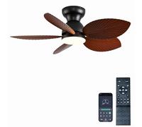 Tropical Ceiling Fans with Light 38 Inch Palm Leaf Ceiling Fan for Bedroom Indoor Outdoor Remote Control App Control 6 Speeds