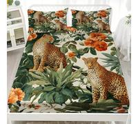 Tropical Cheetah Soft Cozy Brushed Microfibre Fitted Sheet Set Super King 72x80 inch 30cm Deep Pocket Brown Fitted Bed Sheet Breathable Hypoallergenic Bedding for Boys Girls